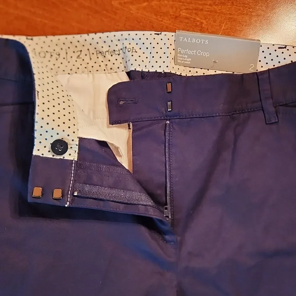 Talbots Perfect Crop Slim Leg Mid Rise Casual Cotton Pants, Size 2, Dark Blue
